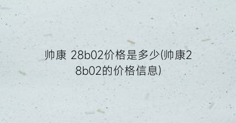帅康 28b02价格是多少(帅康28b02的价格信息)